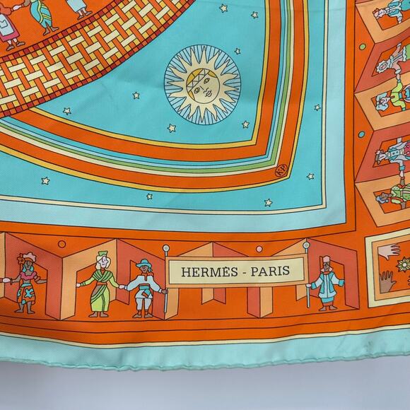 HERMES Donner La Main Carre 100% Silk Geometric Scarf 90cm Square Orange - Picture 6 of 15